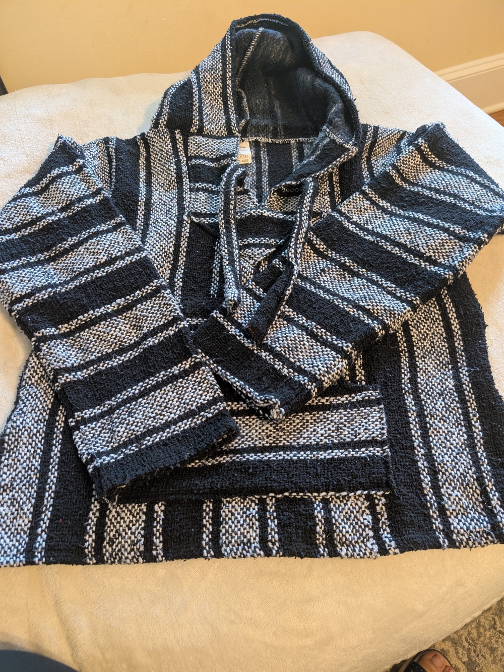 Men's Black & White Striped Baja Hooded Sweater